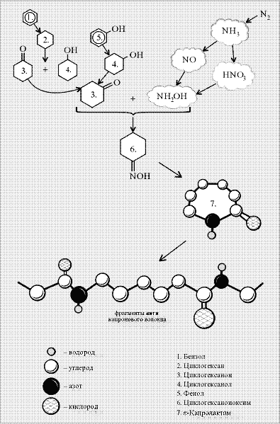 Схема получения поли-е-капроамида, из которого вытягивают волокно капрон