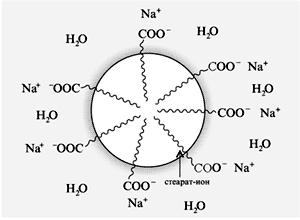 Стабилизация стеарат-ионами жировой частицы в воде