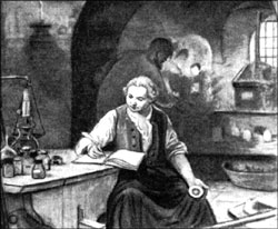 М.В.Ломоносов в химической лаборатории   (рисунок В.В. и Л.Г.Петровых, 1959 г.)