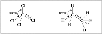 Длины связей и валентные углы в молекулах CCl4 и C2H6