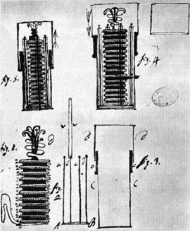 Рис. 3. Вольтов столб. Чертеж из рукописи А.Вольта
