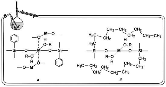Рис. 7. Координационная сфера иона металла в фенил (a) и нонилсодержащих (б) МОС