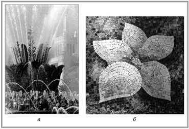 Изделия из смальты: а – фонтан «каменный цветок», б – мозаичное панно