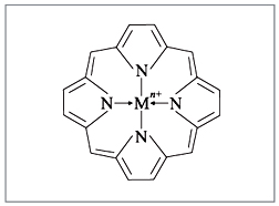 Рис. 3. Порфириновое кольцо с ионом металла в центре. Это основа и гемоглобина, и хлорофилла (в зависимости от заместителей и иона металла)