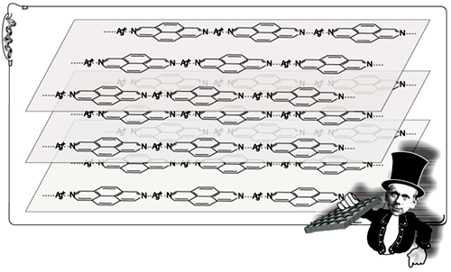 Рис. 27. Плоские слои, образованные из молекул диазопирена, скоординированного на ионах серебра 