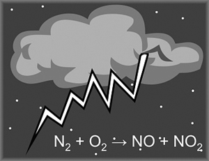 В канале молнии происходит реакция азота с кислородом